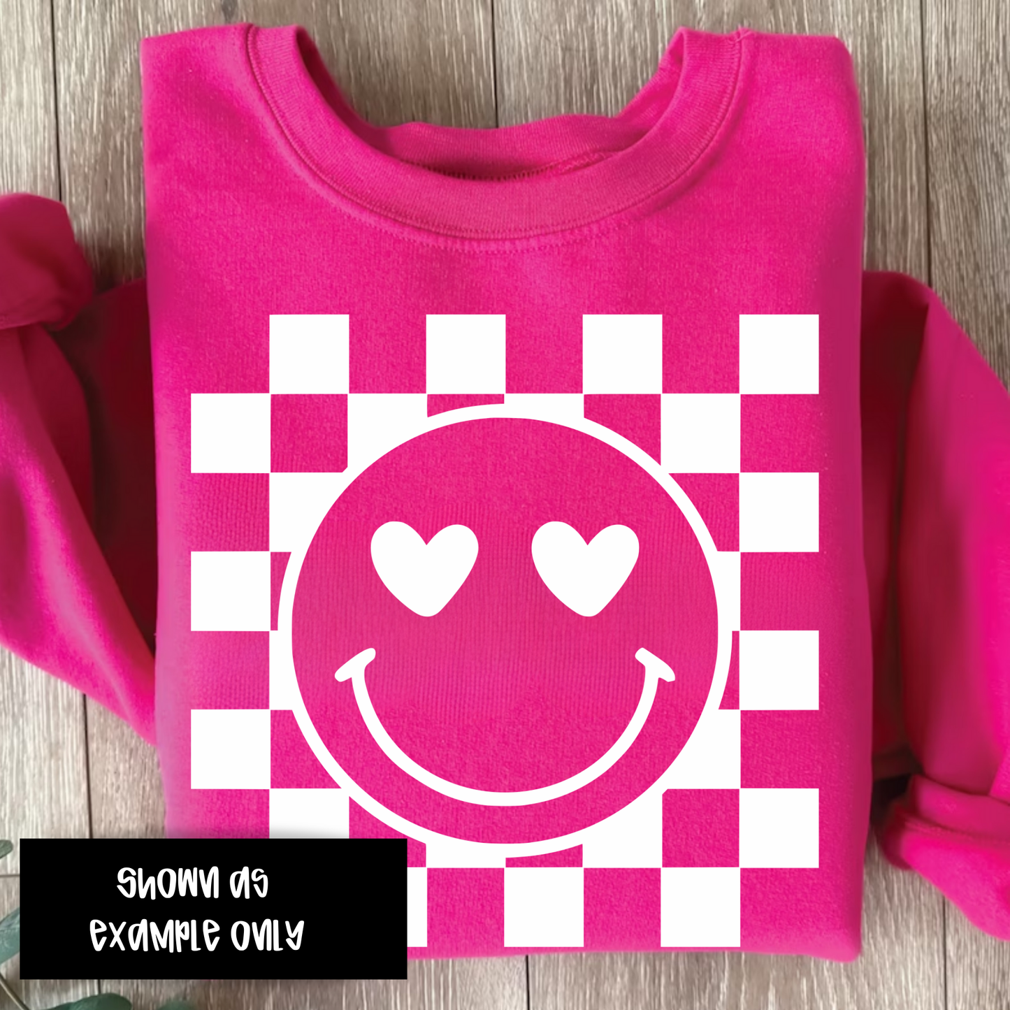 TRANSFER: Checkered Heart Smile (white print)
